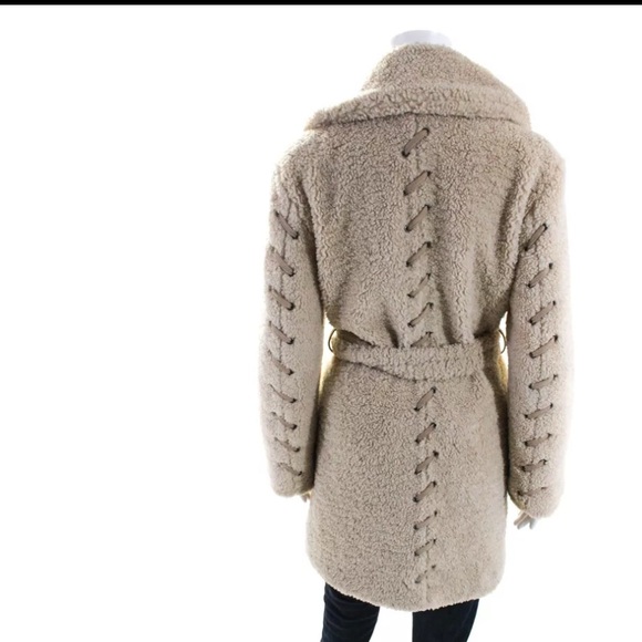 DH Womens Faux Fur Textured Collared Belted Long Sleeve Coat Brown Size XS - Picture 3 of 4